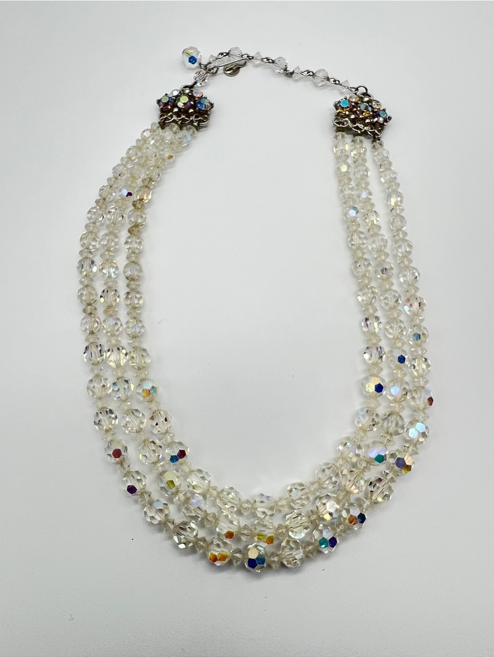 Vintage Continental Aurora Borealis Crystal Multi-Strand Necklace